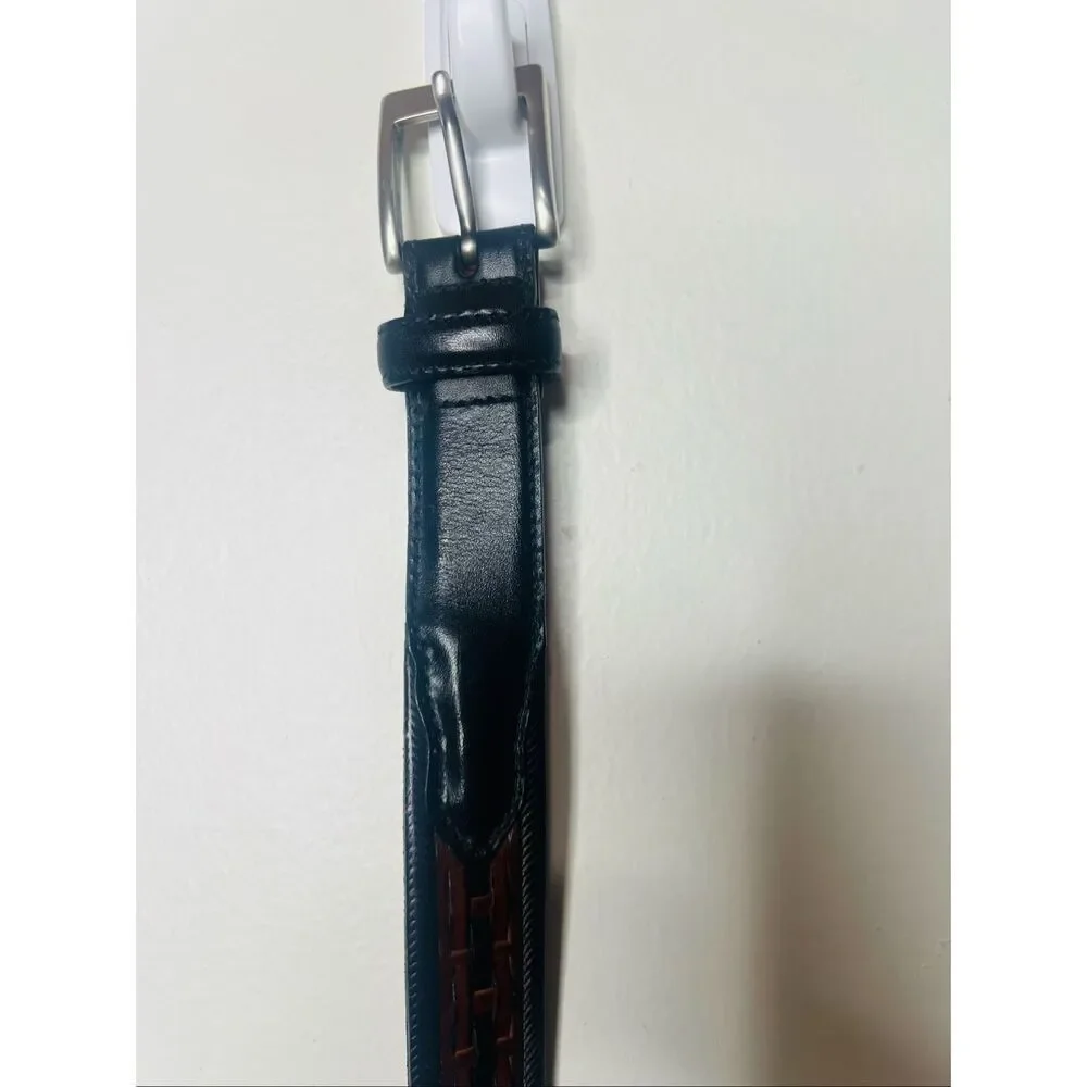 Cole Haan Brown Black Leather Woven Men's Belt Sz 34